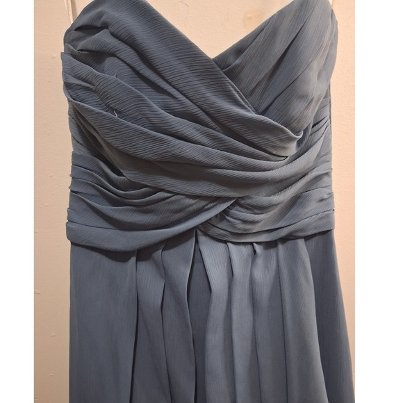 Davids Bridal Strapless Crinkle Chiffon Formal Dress Steel Blue Size 0 Prom - Picture 3 of 10